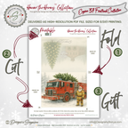 Printable Firetruck Christmas Card • Engine 37 Watercolor Holiday Card • Firefighter A2 (5.5"x4.25") Folded Greeting Card