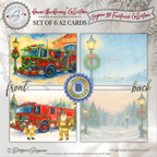 Engine 37 Firetruck Printable Christmas Note Cards | Set of 6 A2 - 5.5"x4.25"| Honor the Firefighter and First Responder Heroes