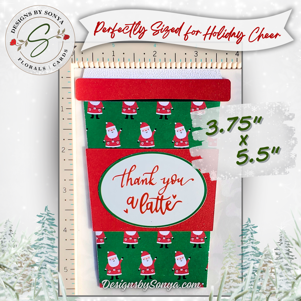Handmade Christmas Gift Card Holder | Coffee Cup Gift Card Holder for Teachers, Coworkers & Coffee Lovers | Thank You a Latte Santa Design