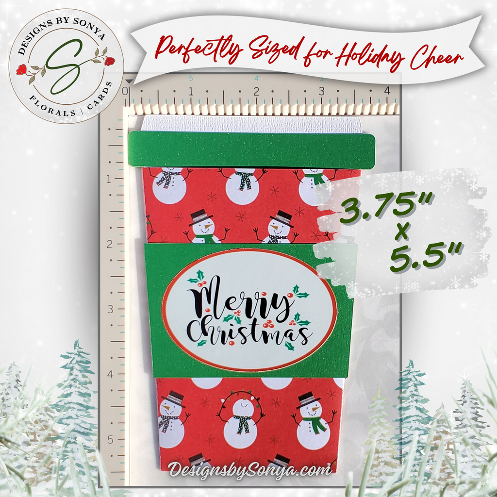 Handmade Christmas Gift Card Holder | Coffee Cup Gift Card Holder for Teachers, Coworkers & Coffee Lovers | Snowman Merry Christmas Design