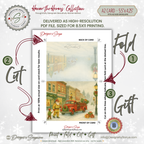 Printable Fireman Santa Christmas Card, Firefighter Holiday Greeting, A2 (5.5”x4.25”), First Responder Gift, Vintage Downtown Toy Shop Scene