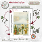 Printable Fireman Santa Christmas Card, Firefighter Holiday Greeting, A2 (5.5”x4.25”), First Responder Gift, Carolers & Decorated Tree Scene