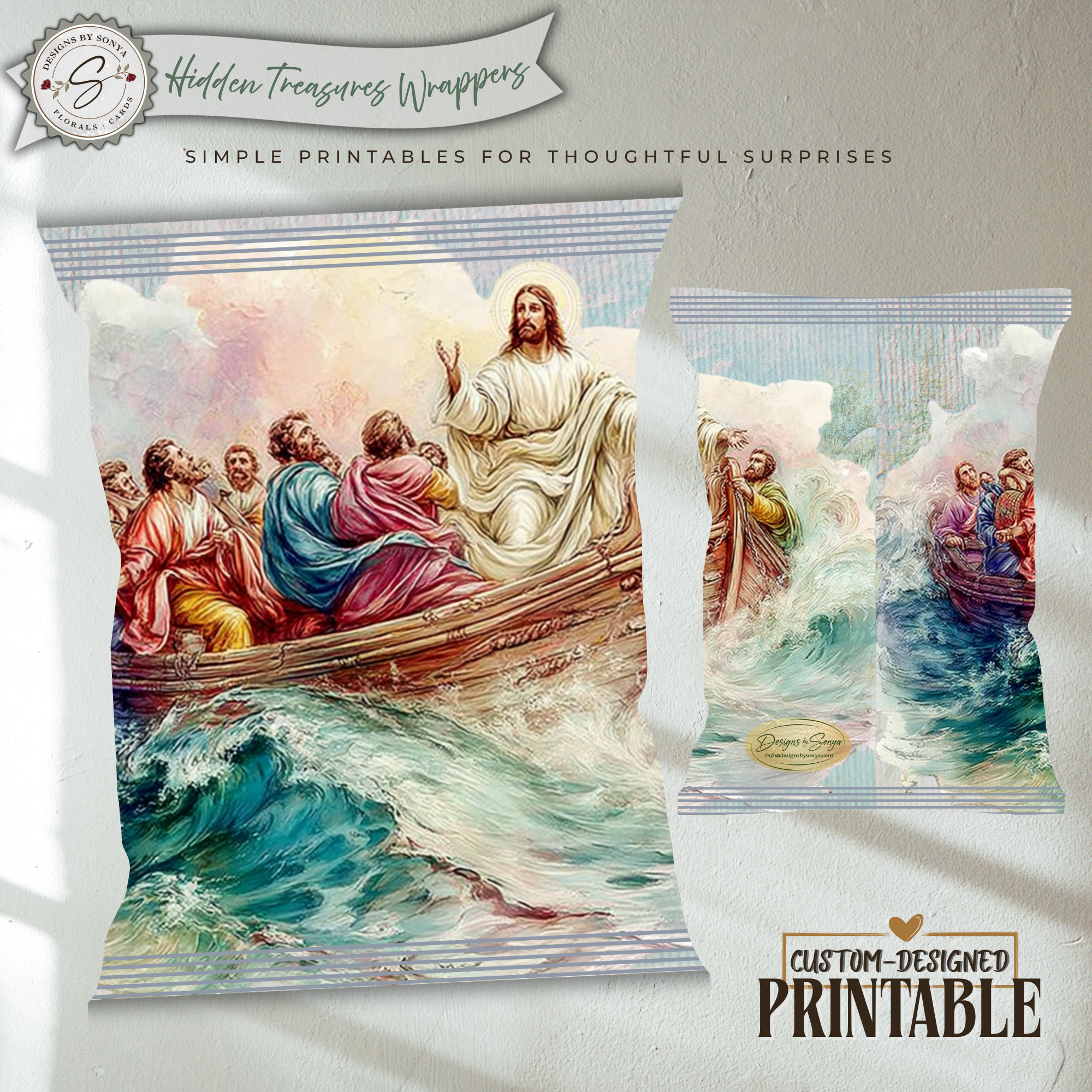 Jesus Teaching from the Boat Printable Chip Bag Wrapper – Christian Easter Basket Treat, Faith Gift, Religious Church Party Favor