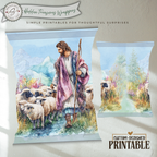 Jesus with Sheep, Good Shepherd Printable Chip Bag Wrapper – Christian Easter Basket Treat – Christian Church Party Favor,  Faith Gift