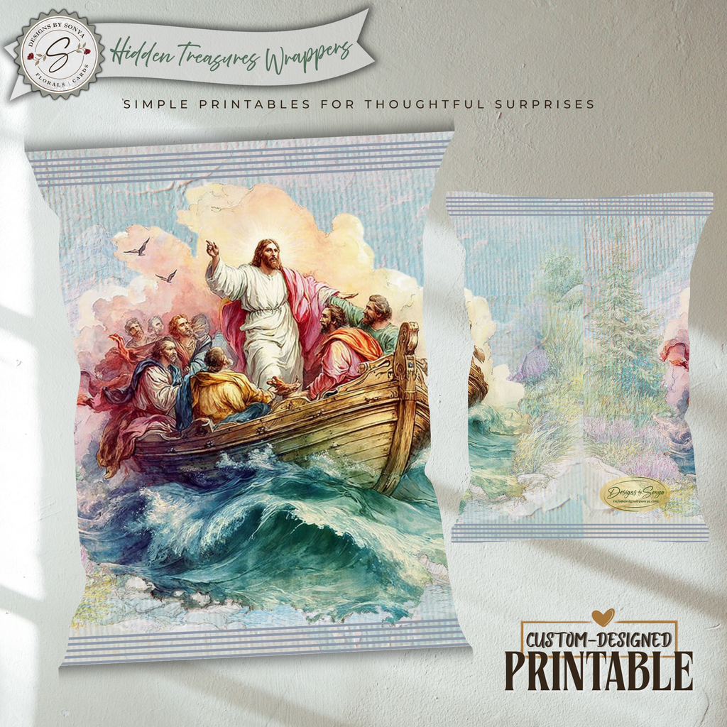 Jesus Calms the Storm Printable Chip Bag Wrapper – Christian Easter Basket Treat, Resurrection Faith Gift, Religious Church Party Favor