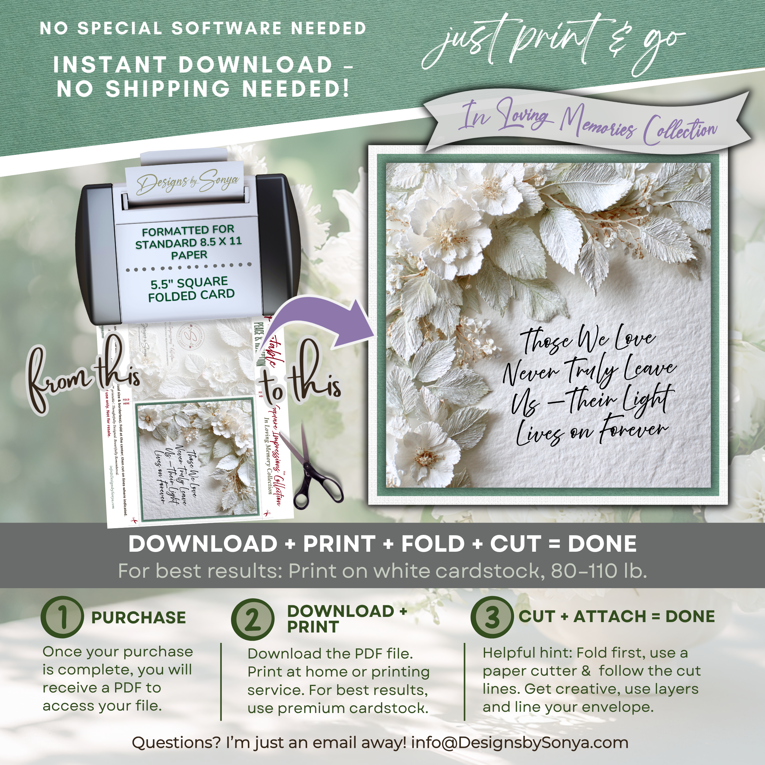 Printable Sympathy Card • In Loving Memory • Square Format 5.5” Card • Bonus Envelope Liner • Custom Message Insert • Instant Download PDF