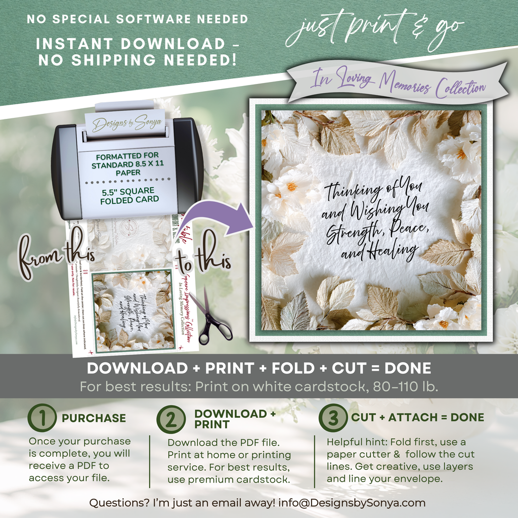 Printable Sympathy Card – Comfort & Healing Square Card, Instant Download, Thinking of You, Grief Support, Memorial Encouragement, Bereavement Note