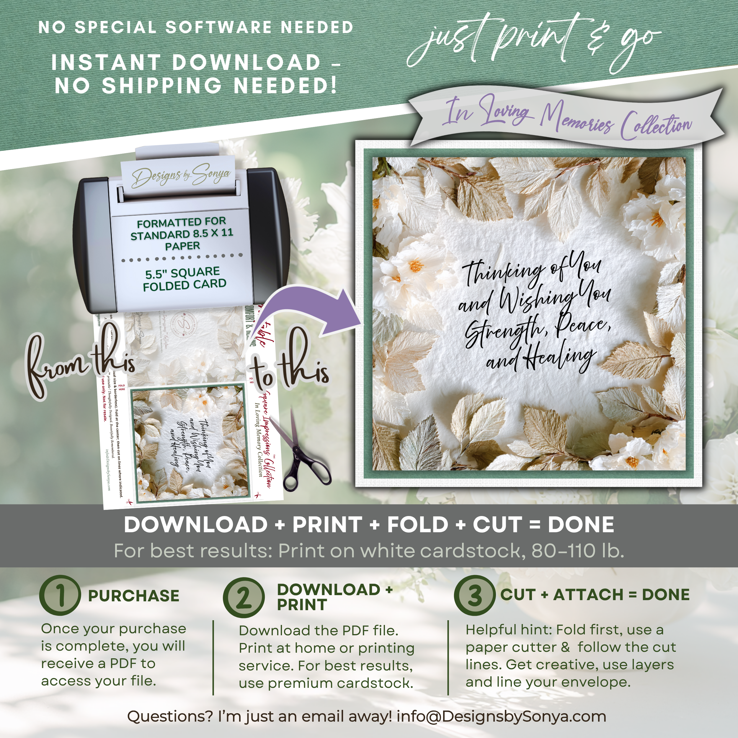 Printable Sympathy Card – Comfort & Healing Square Card, Instant Download, Thinking of You, Grief Support, Memorial Encouragement, Bereavement Note