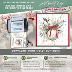 Printable Christmas Card | Red Bow Ornament & White Winter Florals | Elegant Square Holiday Greeting Card