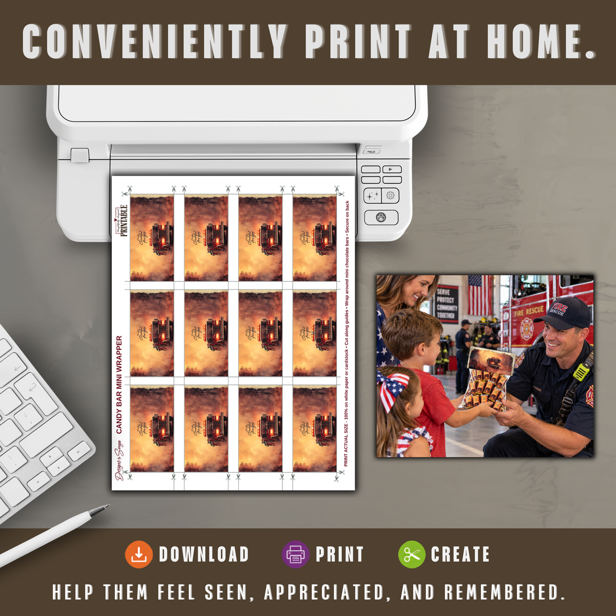 Printable Firefighter Appreciation Mini Candy Bar Wrappers | Truly Grateful Thank You Treats