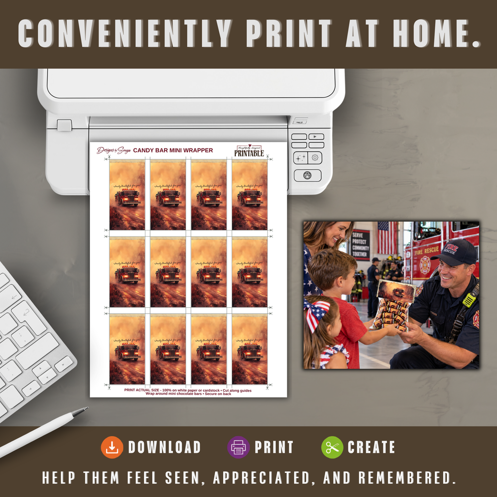 Firefighter Thank You Treats | Printable Mini Candy Bar Wrappers for Fire Department Appreciation