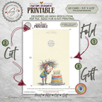 Whimsical Rainbow Birthday Printable A2 Card – Playful Watercolor Child with Cake – Instant Download Greeting Card 5.5 x 4.25