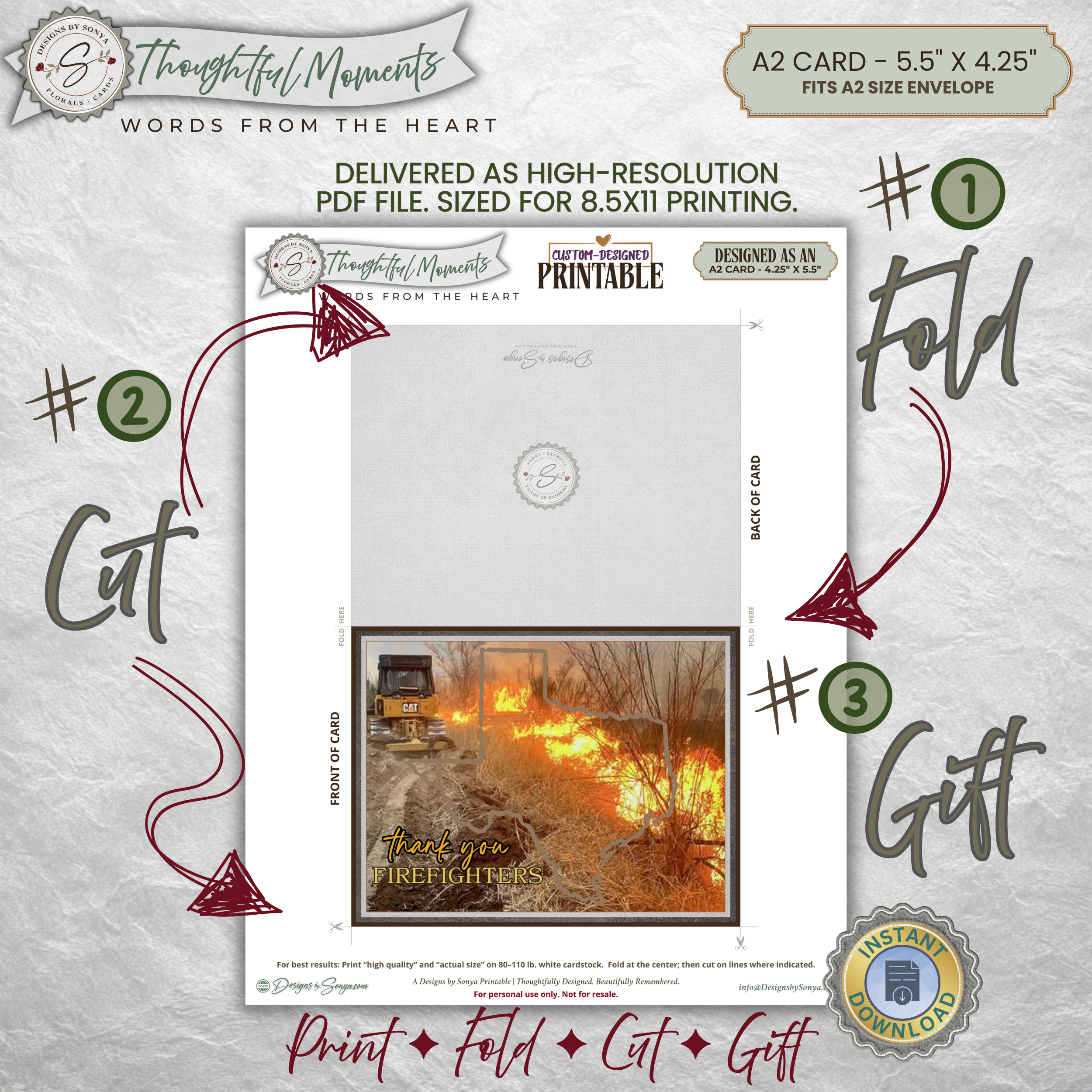 Texas Wildfire Thank You Card Printable for Firefighters and First Responders