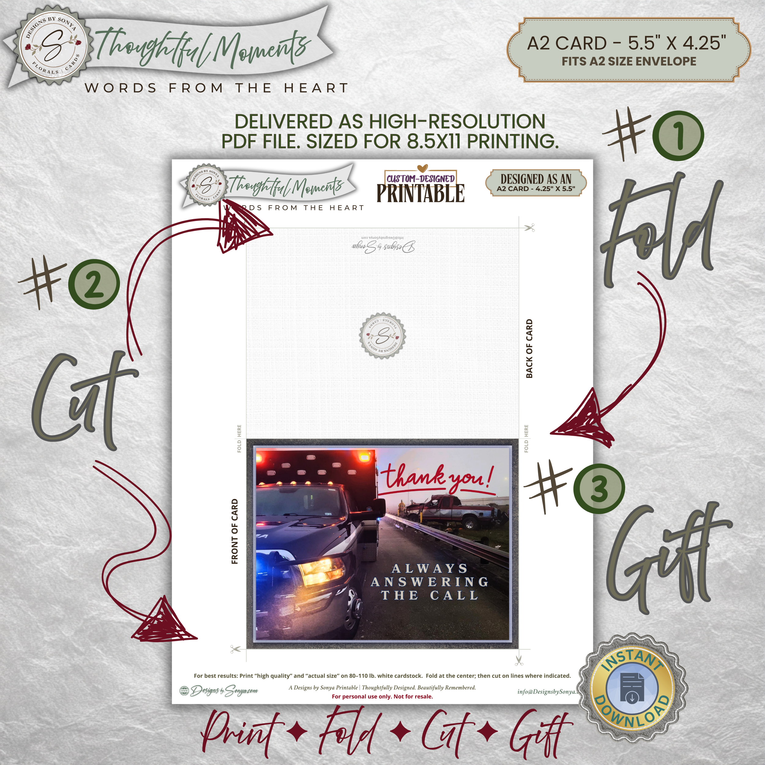 EMS Appreciation Card Printable, EMT Thank You Card A2, Always Answering the Call, Paramedic Thank You Printable