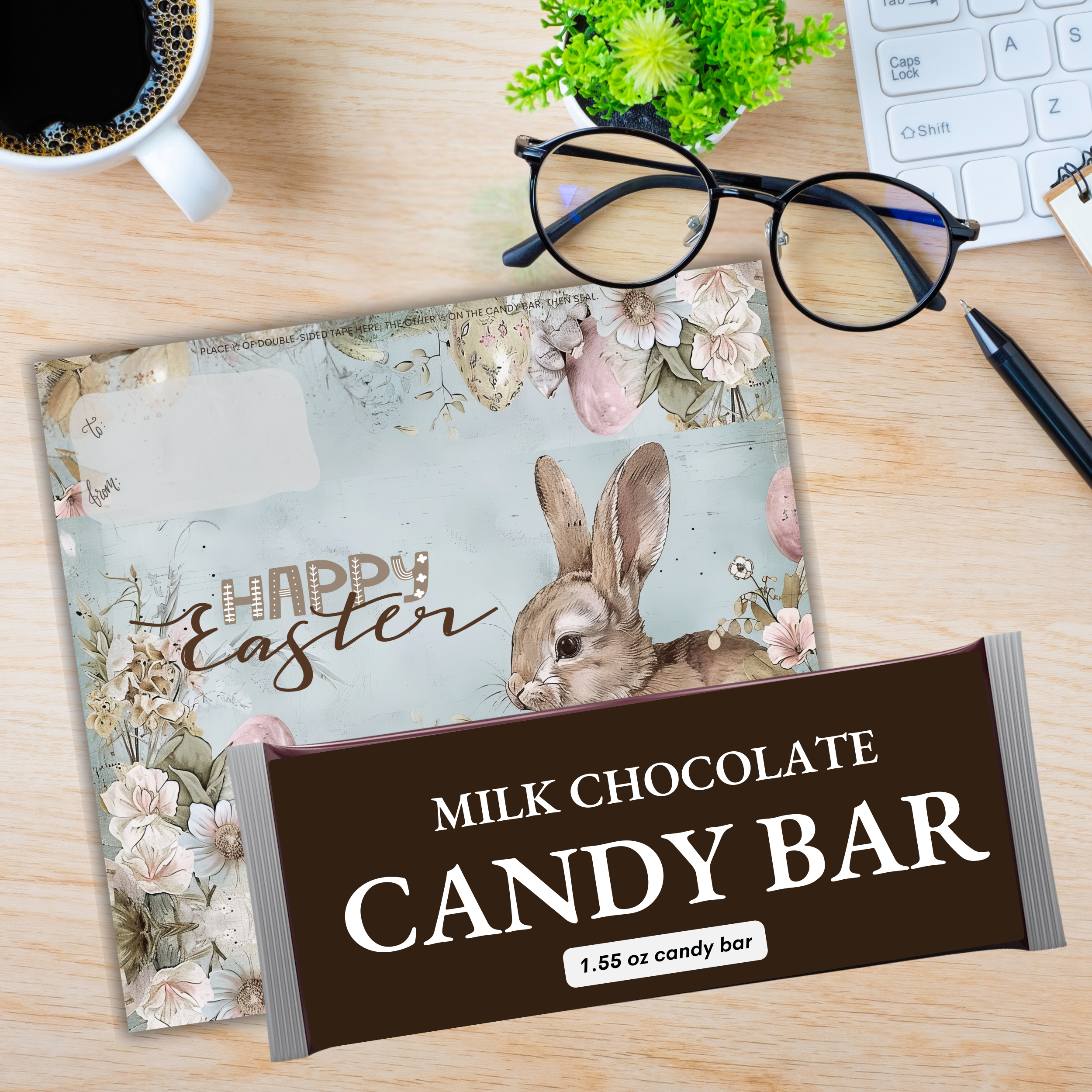 Easter Bunny Candy Bar Wrapper Printable – Sweet Easter Wishes Chocolate Bar Sleeve – Spring Treat Party Favor for Kids, Teachers & Friends
