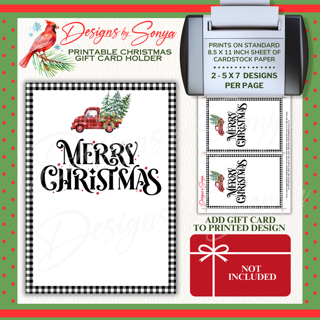 Printable Gift Card Holder Sheet Layout
Rustic farmhouse-style Merry Christmas gift card holder printable. Includes two 5x7 cards per sheet for holiday gift giving.