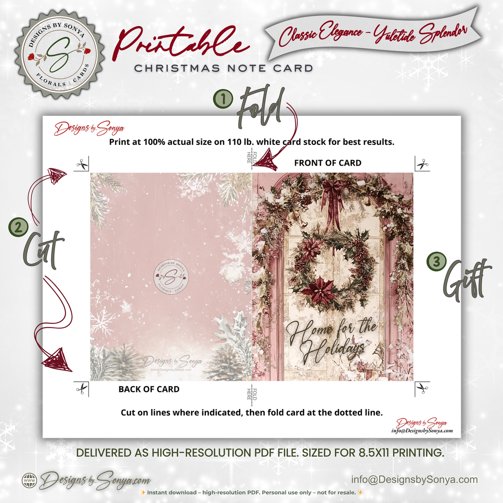 Home for the Holidays Christmas Printable Card • A2 (4.25" x 5.5") Folded Holiday Greeting Note Card • Vintage Design • Christmas Stationery