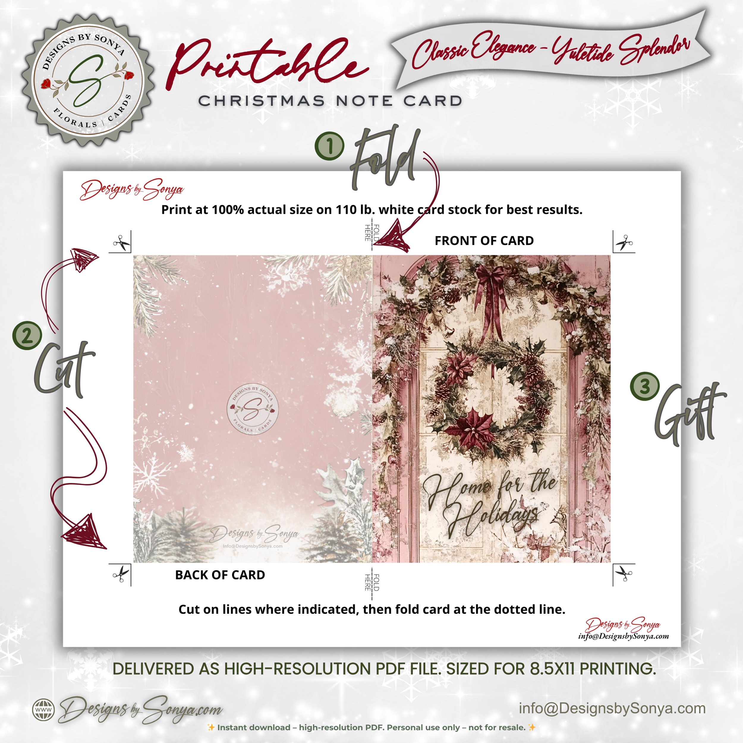 Home for the Holidays Christmas Printable Card • A2 (4.25" x 5.5") Folded Holiday Greeting Note Card • Vintage Design • Christmas Stationery