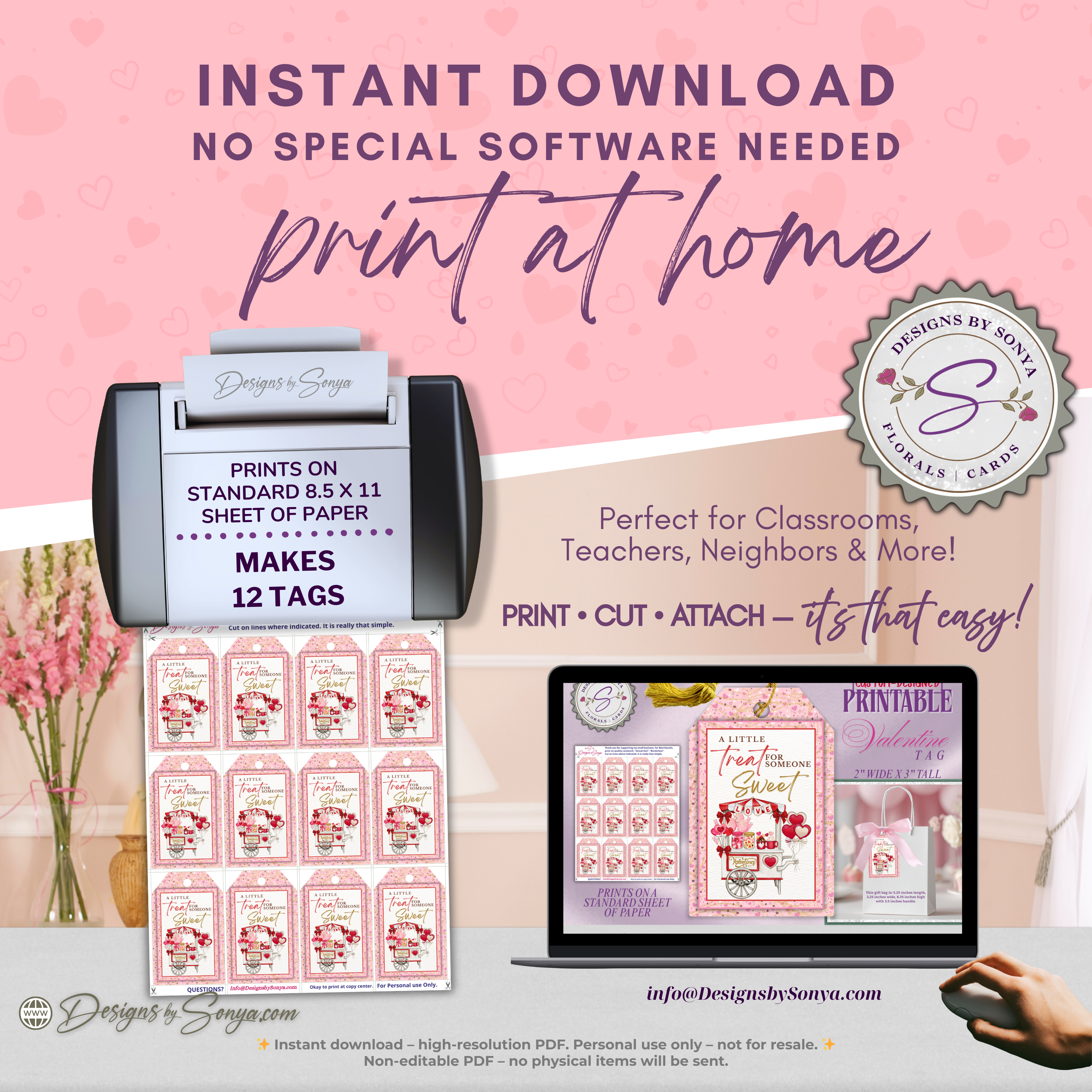 Treat for Someone Sweet Printable Valentine Tag – Candy Cart Gift Tag for Classroom Treat Bags, Teachers, Neighbors – 2x3 DIY Favor Tag