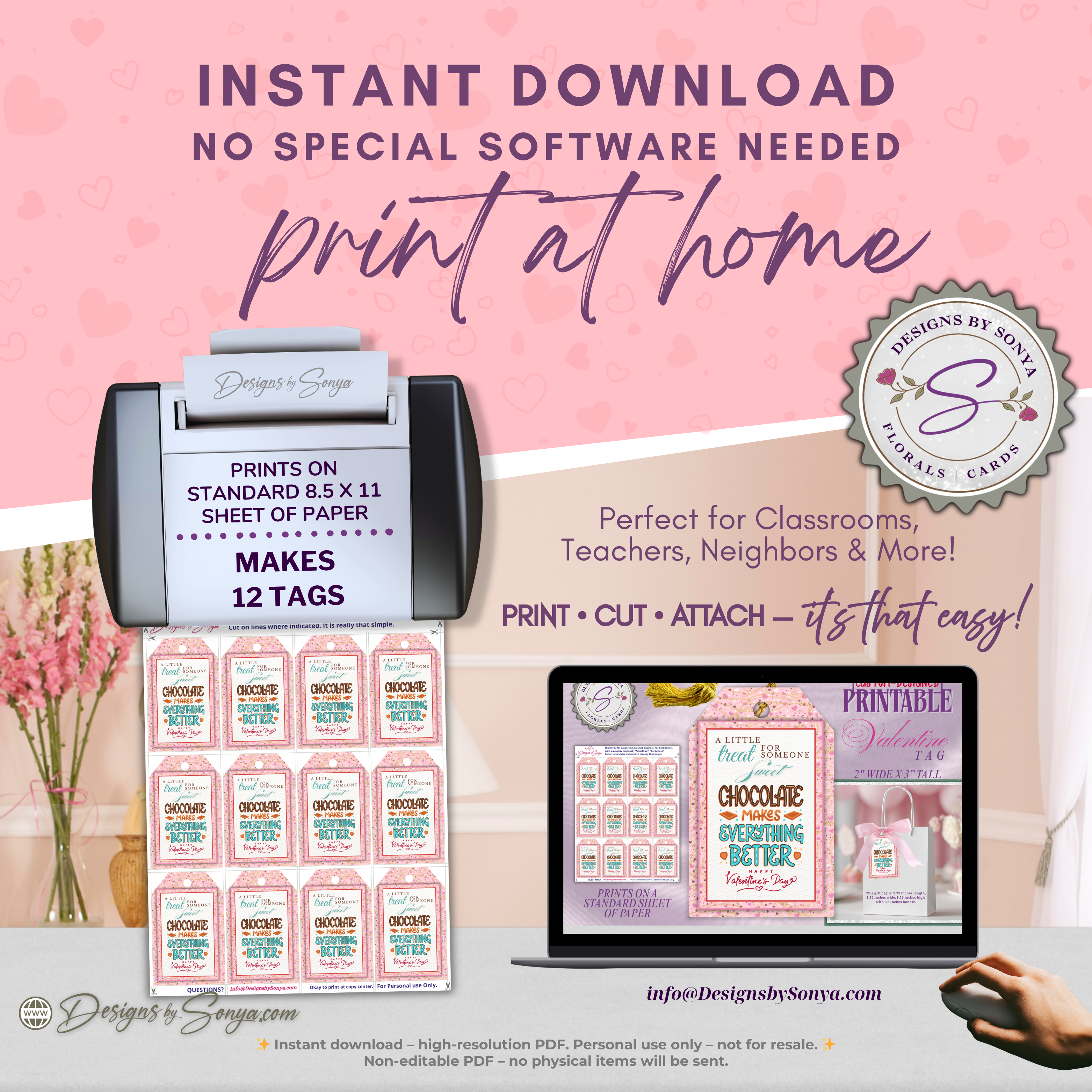 Chocolate Makes Everything Better Valentine Printable Tags – 2x3 Treat Bag Tags – Classroom Party Favors – Cute Valentine Gift Tags – Instant Download