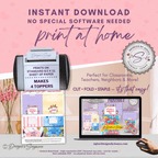 Kids Valentine’s Day Treat Bag Toppers – Printable Classroom Party Favor Set of 4 – Cute Children’s Candy Bag Labels – 4"x2" Folded Topper PDF