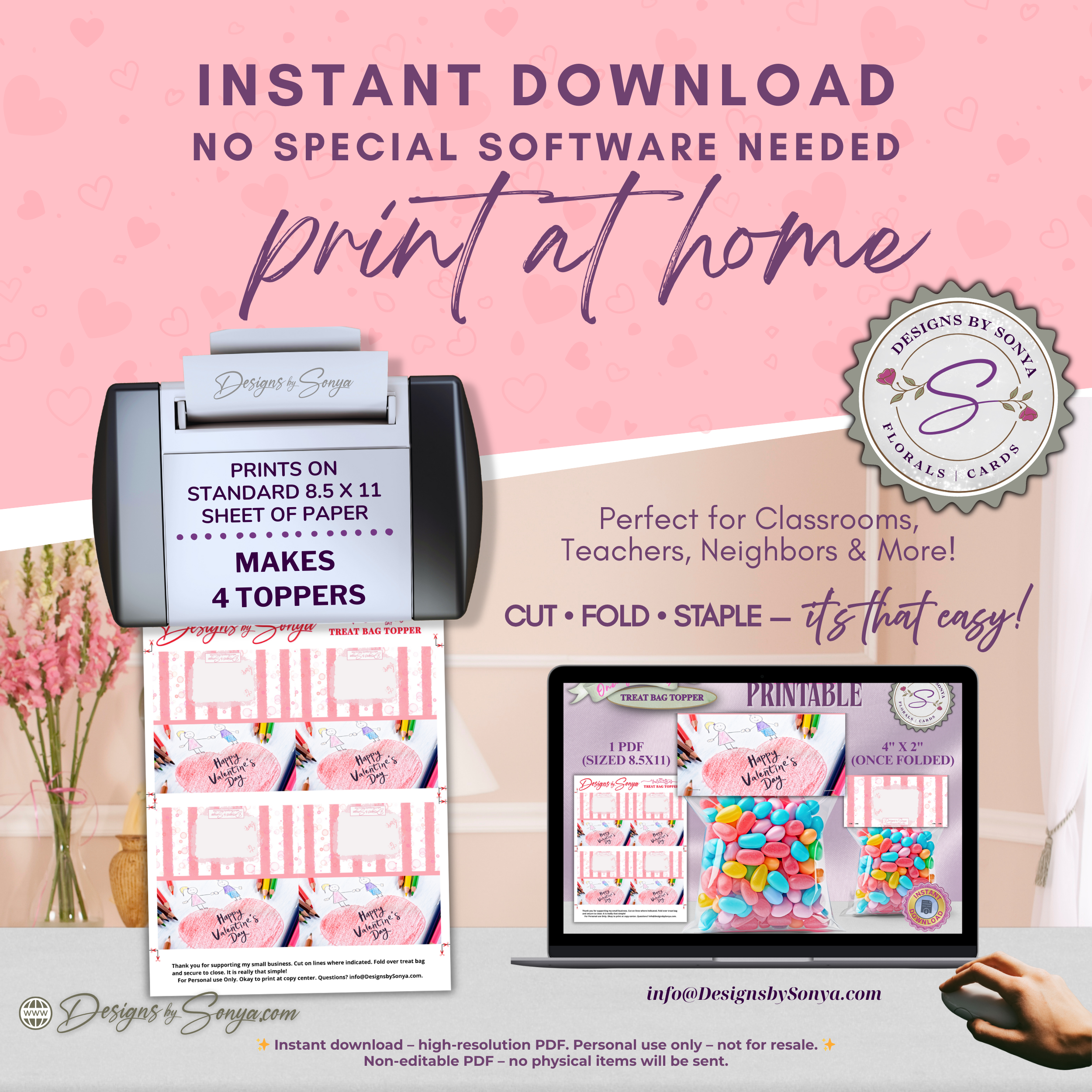 Kids Valentine Treat Bag Topper Printable – Crayon Heart Classroom Favor – 4x2" DIY Snack Bag Label for School Parties & Teachers Gift