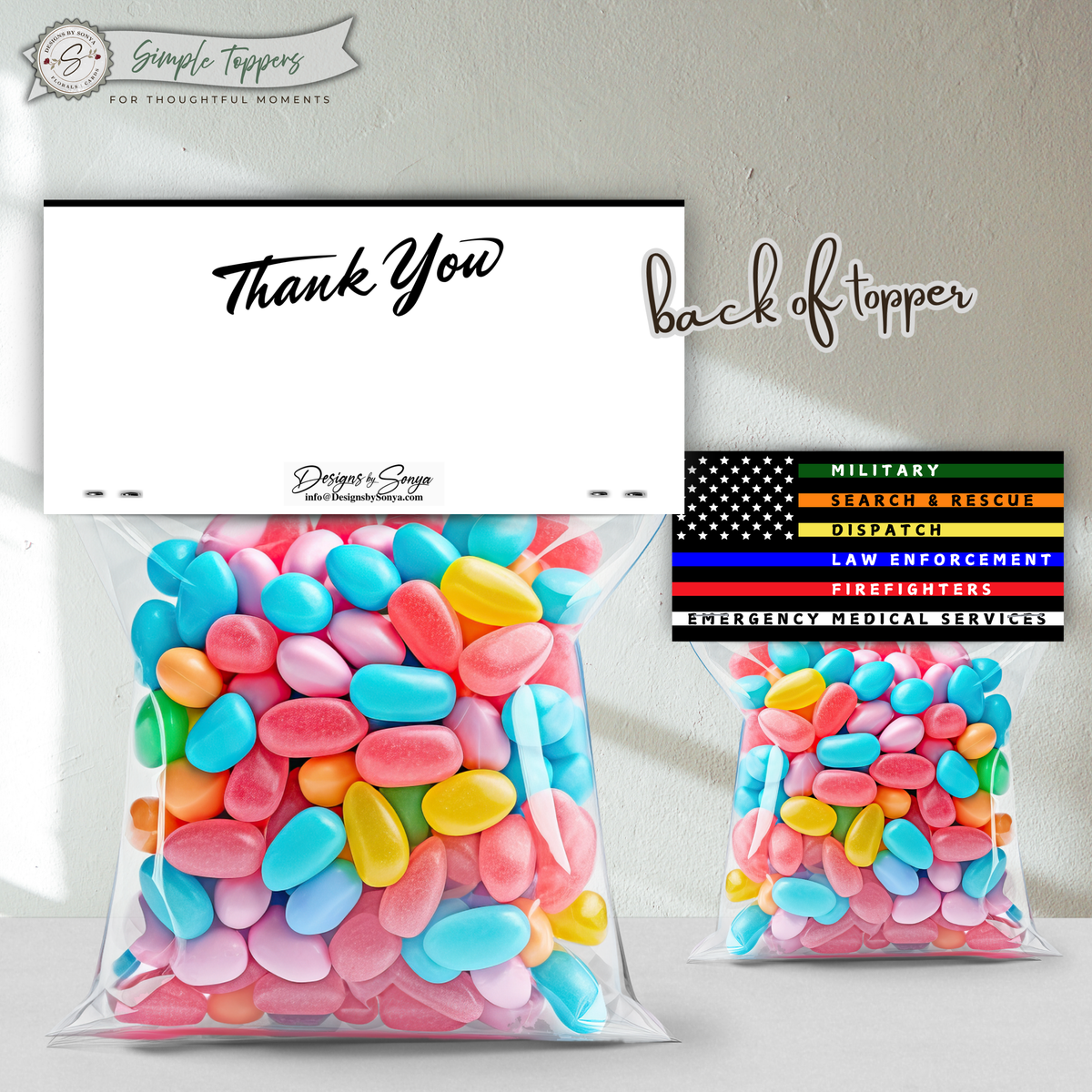 First Responder Flag Thank You Treat Bag Topper | Military, Firefighter, EMS, Police, Dispatch | Printable Appreciation Gift