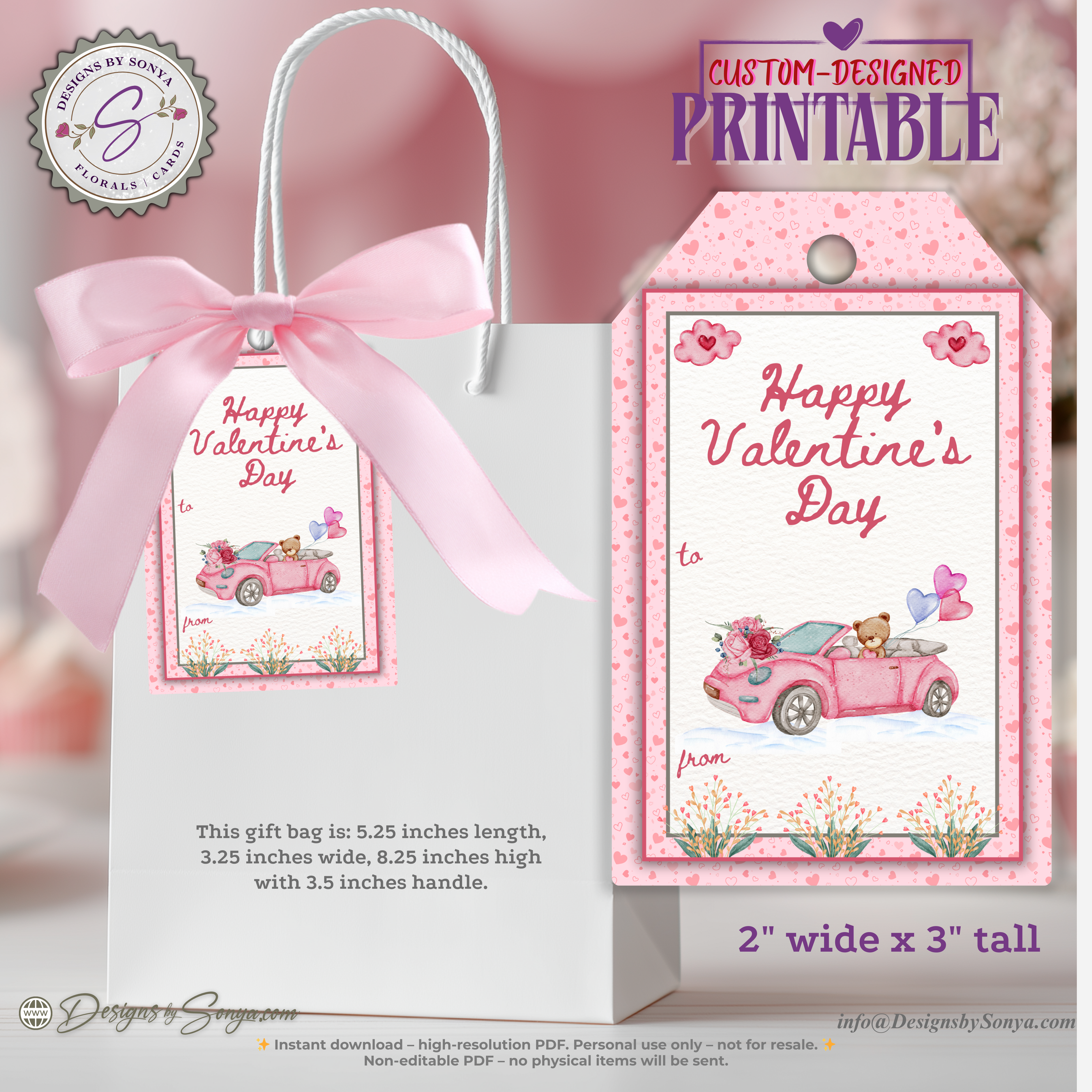2×3 Valentine Printable Tags – Cupid Red Truck Designs – 6 Treat Bag Tags for Classroom Parties, Teachers, Kids – DIY PDF Download