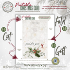 Printable Christmas Card • “Just for You” Watercolor Holly, Pine & Berries • A2 Folded (5.5" x 4.25") Holiday DIY Greeting Note Card