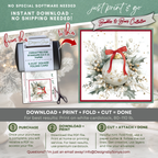 Printable Christmas Card – Watercolor Ornament with Red Bow, Holiday Greeting Card for Friends, Neighbors, Teachers, Coworkers, Family, Ministries