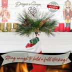 Strong Reindeer Stocking Holder Display
Stocking holder displayed holding a full stocking. Durable hook and metal base ensure strength while the reindeer design adds holiday cheer.