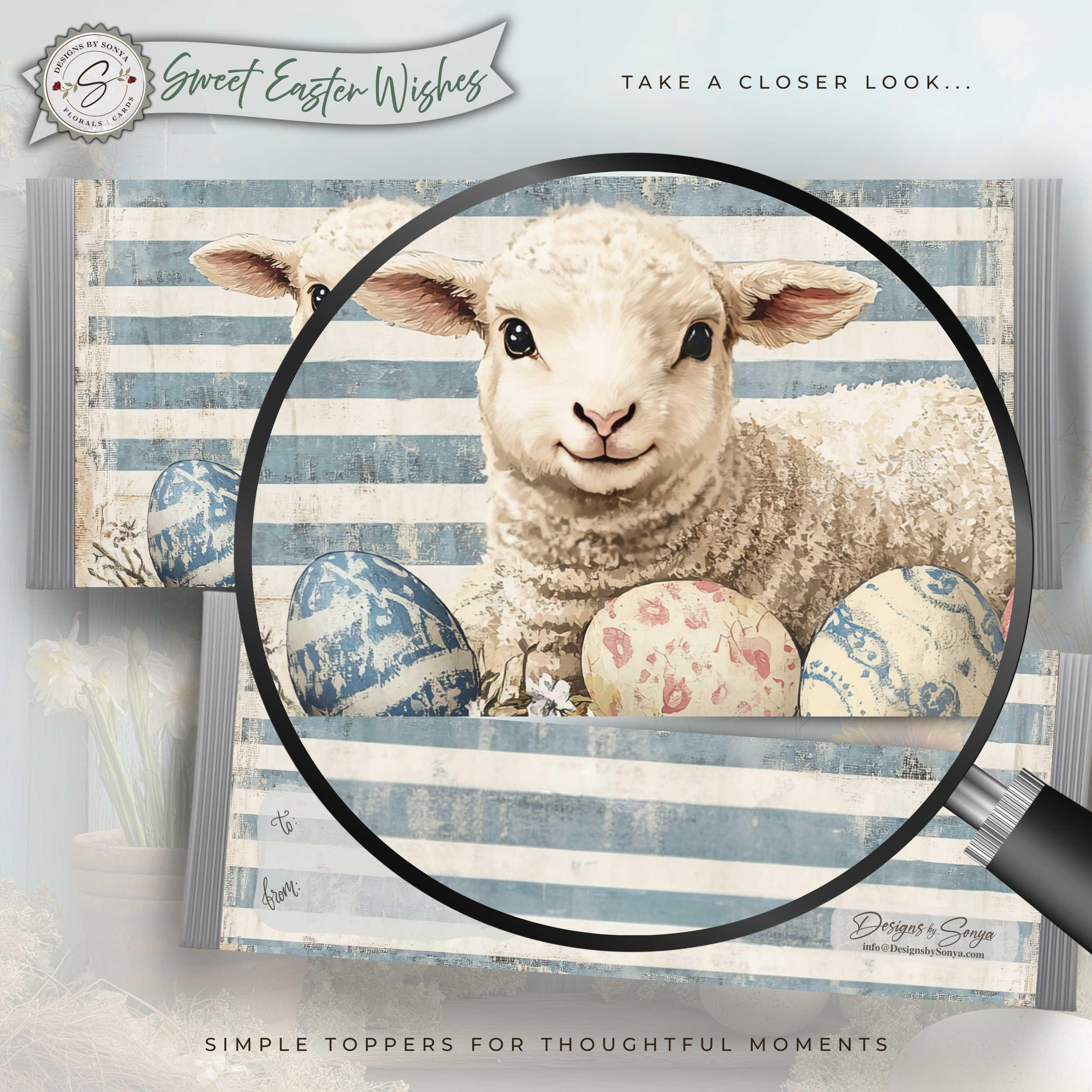 Easter Lamb Candy Bar Wrapper Printable – Sweet Easter Wishes Chocolate Bar Sleeve – Spring Treat Party Favor for Kids, Teachers & Friends