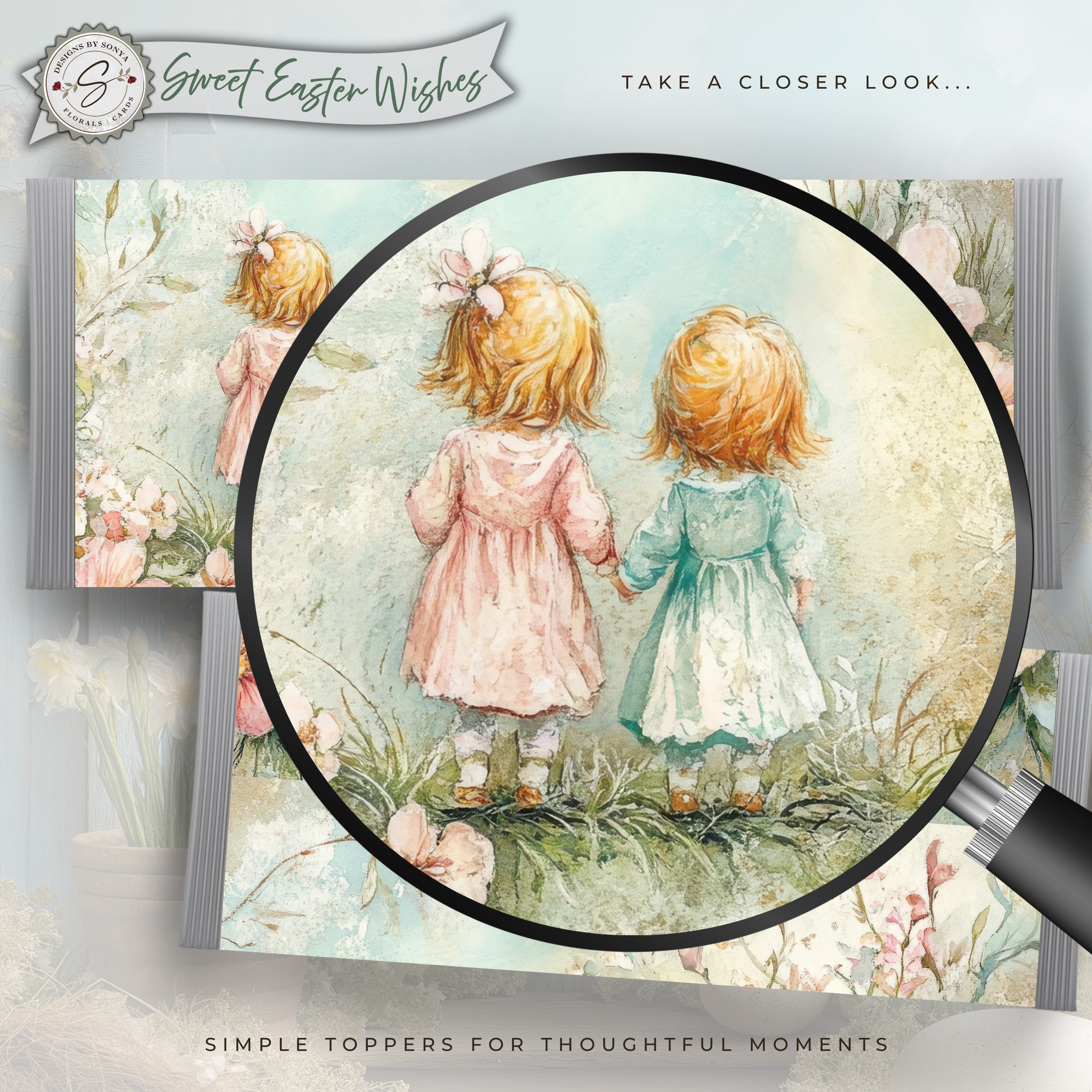 Vintage Easter Girls Candy Bar Wrapper Printable – Watercolor Spring Children Chocolate Sleeve – Easter Party Favor Treat for Easter Baskets