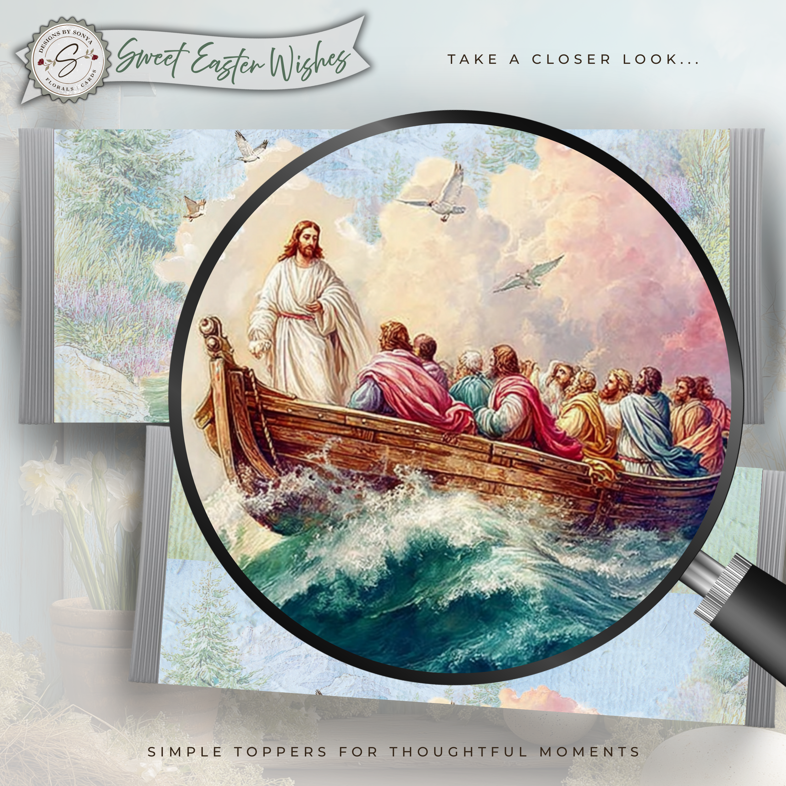 Jesus Calms the Storm Easter Candy Bar Wrapper Printable – Watercolor Disciples Boat Chocolate Wrap for 1.55 oz Bars – Religious Easter Basket Favor