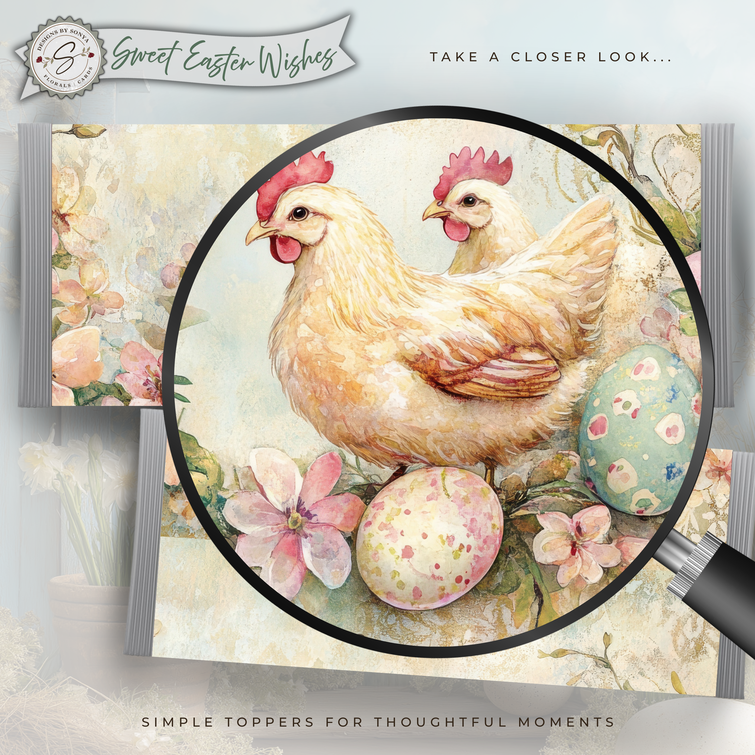 Farm Chicken Easter Candy Bar Wrapper Printable – Rustic Watercolor Happy Easter Chocolate Sleeve – Spring Party Favor Treats for Easter Baskets