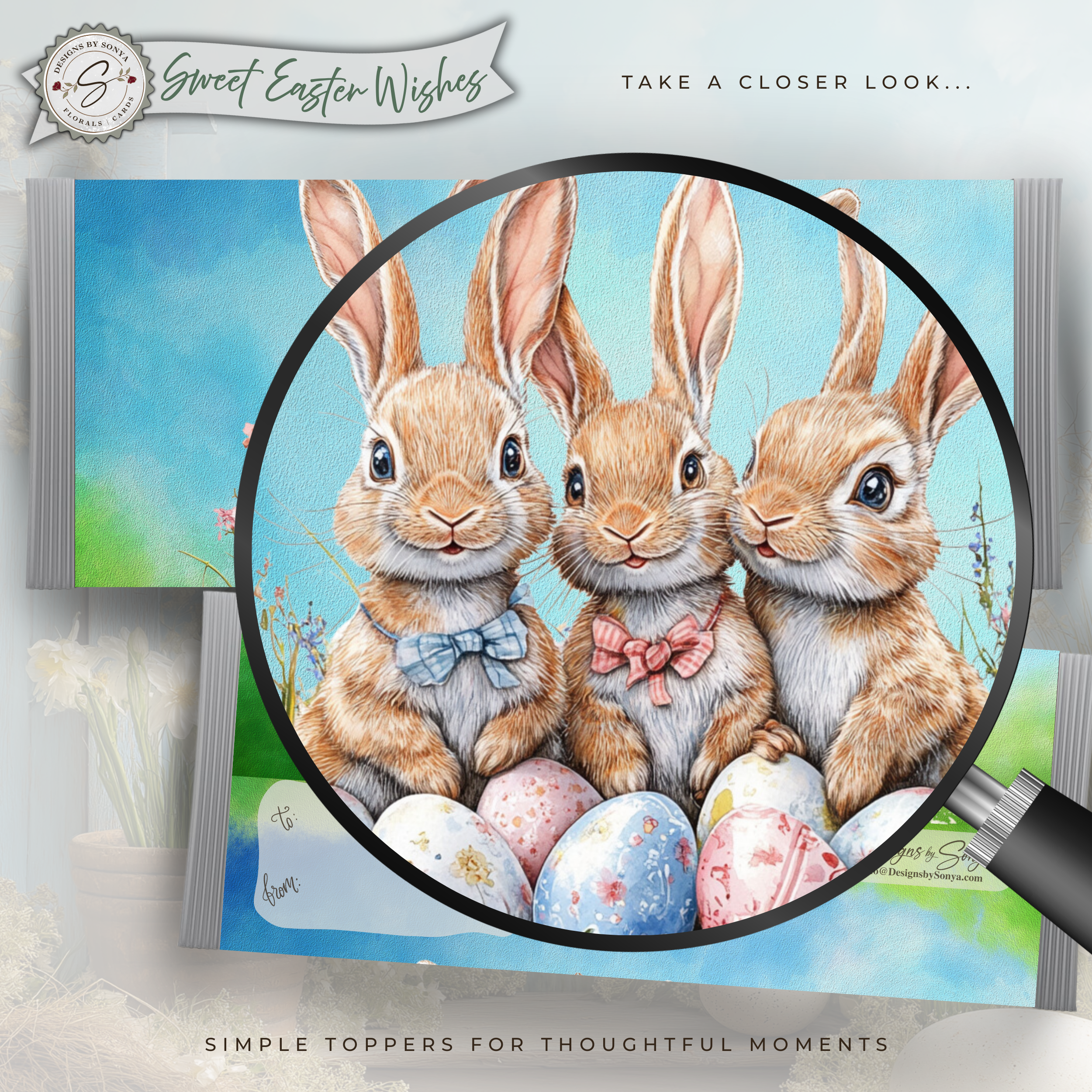 Three Bunny Easter Candy Bar Wrapper Printable – Watercolor Spring Chocolate Wrap for 1.55 oz Bars – Classroom Party Favor - Easter Basket Treat