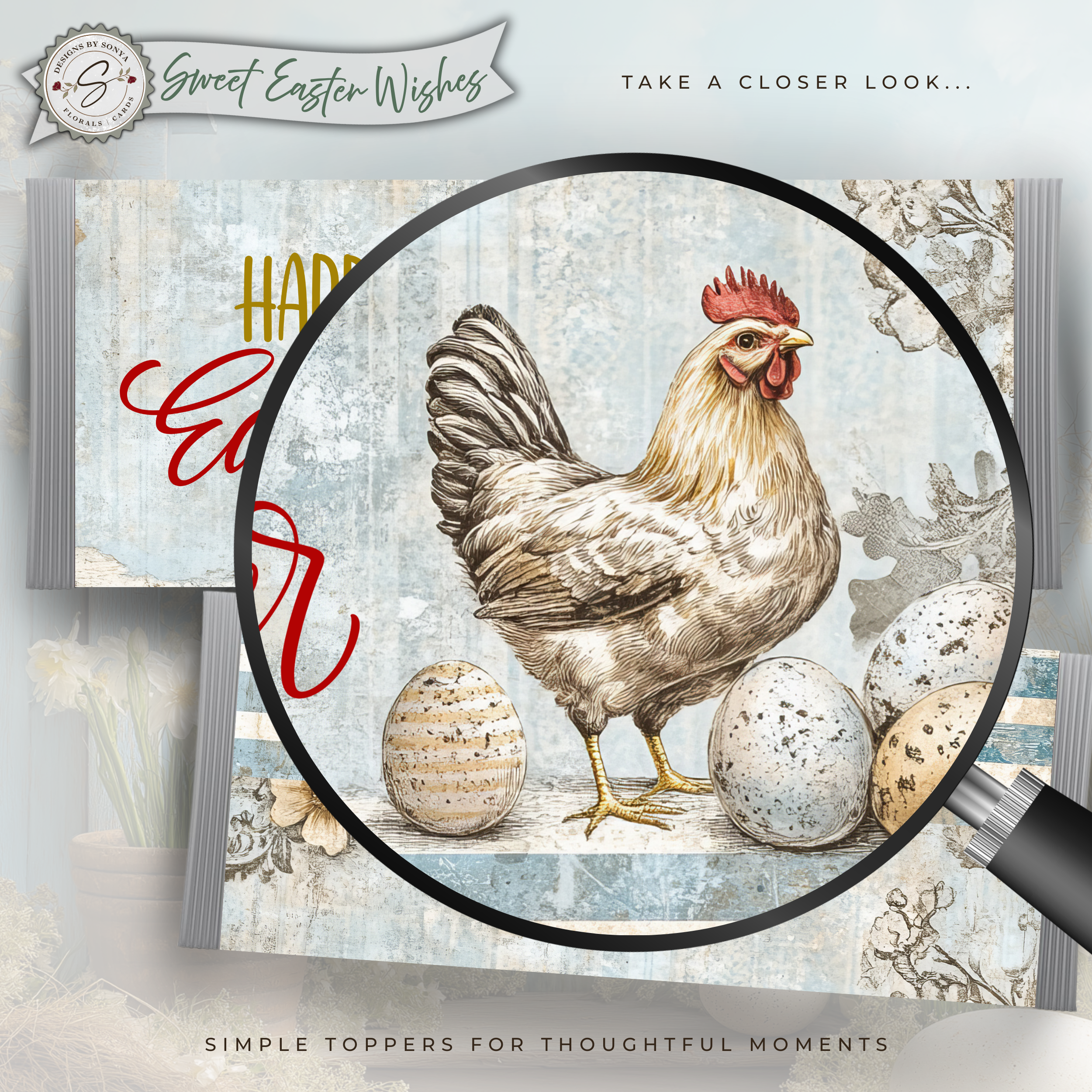 Happy Easter Candy Bar Wrapper Printable – Farm Chicken Chocolate Bar Sleeve – Rustic Spring Party Favor for Kids Teachers Friends