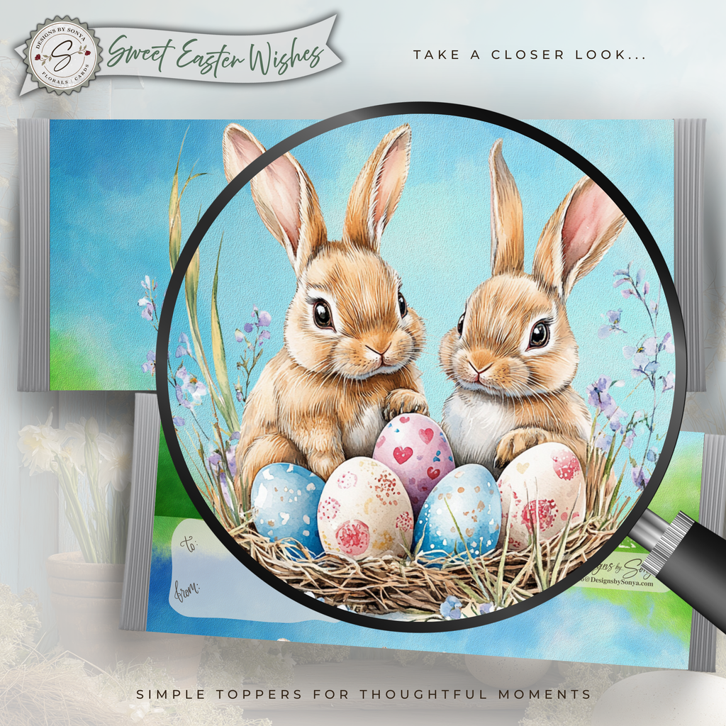 Watercolor Bunny Easter Candy Bar Wrapper Printable – Nest & Speckled Eggs Chocolate Wrap for 1.55 oz Bars – Spring Party Favor - Easter Basket Treat