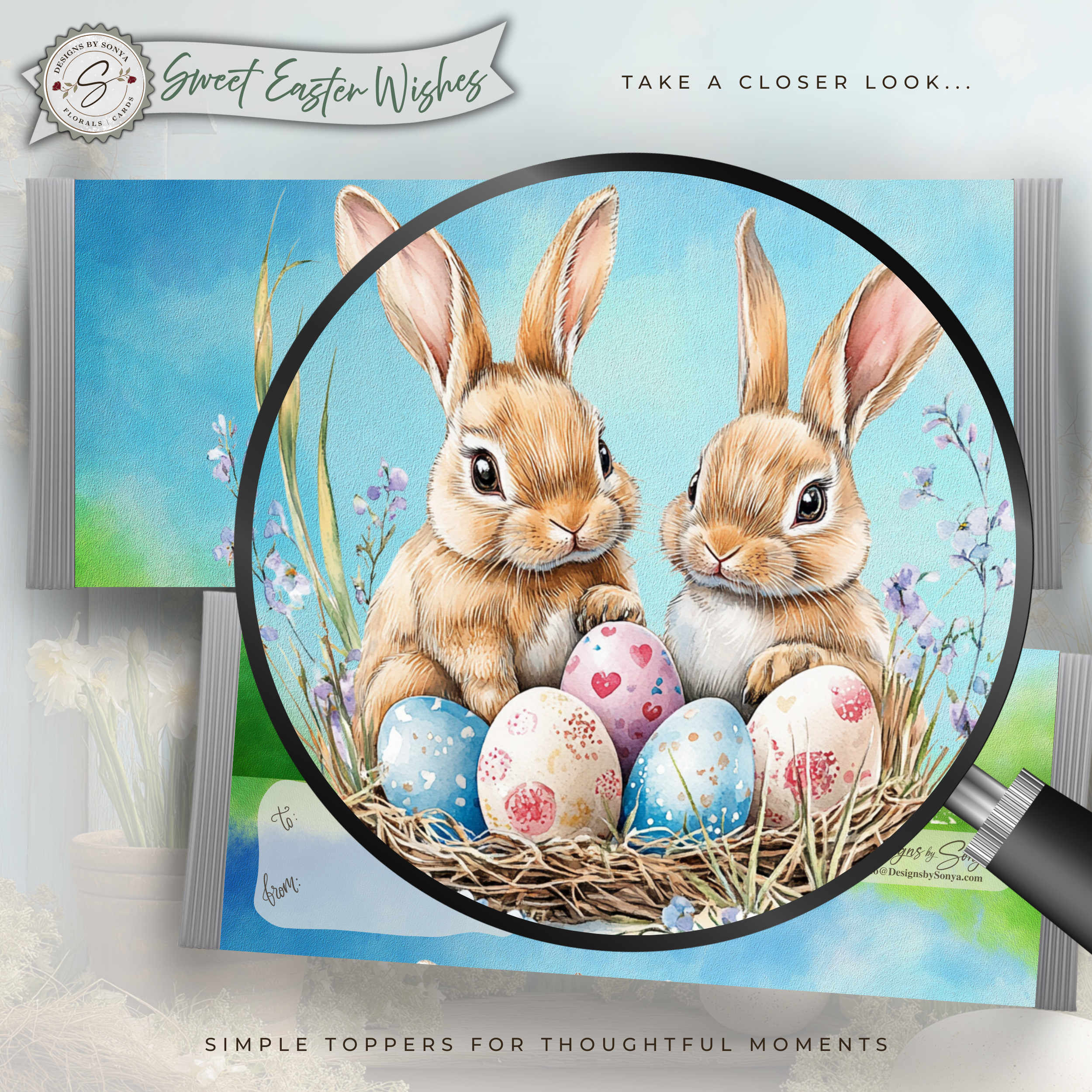 Watercolor Bunny Easter Candy Bar Wrapper Printable – Nest & Speckled Eggs Chocolate Wrap for 1.55 oz Bars – Spring Party Favor - Easter Basket Treat