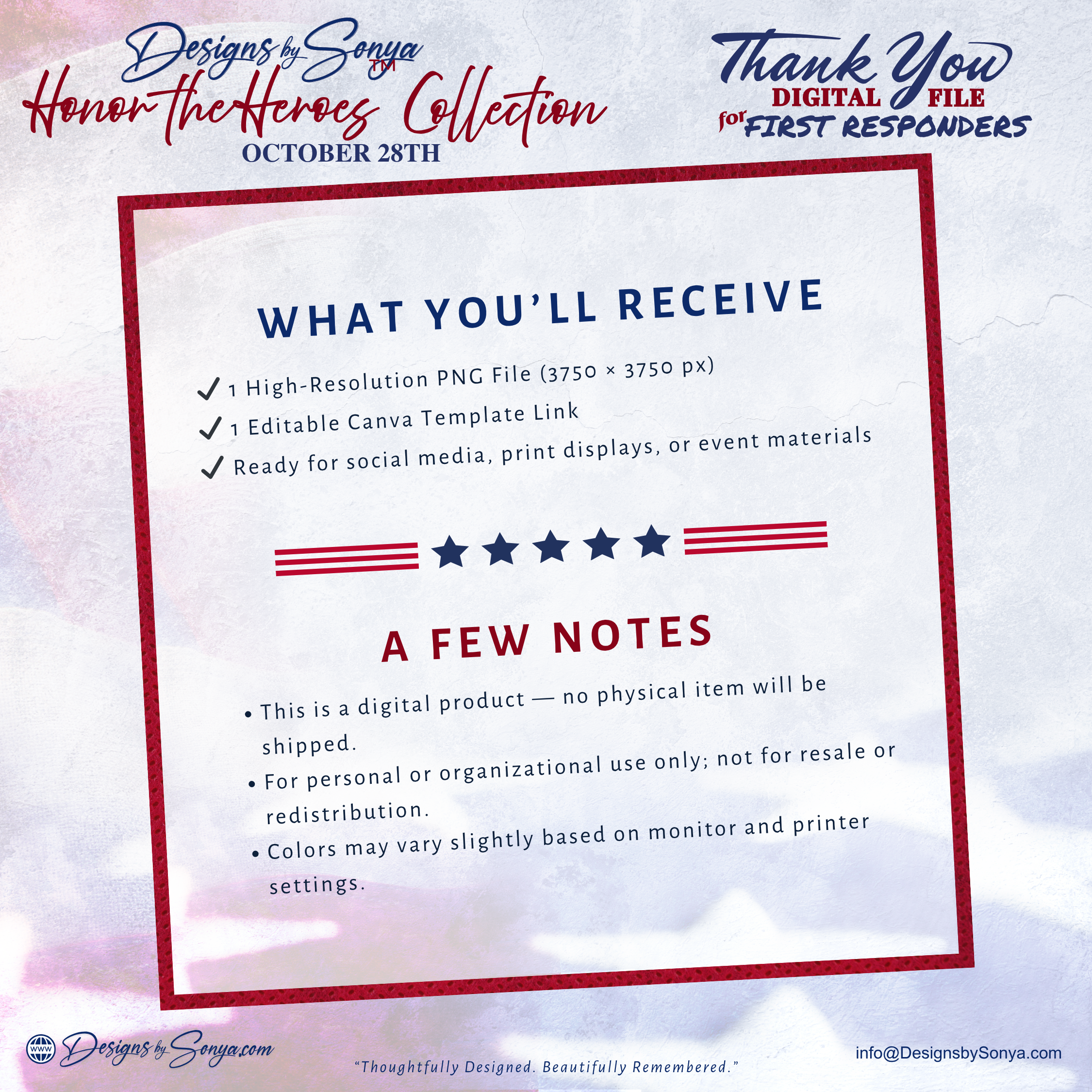 First Responder Digital Download | Editable Canva Template | Honor the Heroes Collection | Instant Printable Thank You Gift