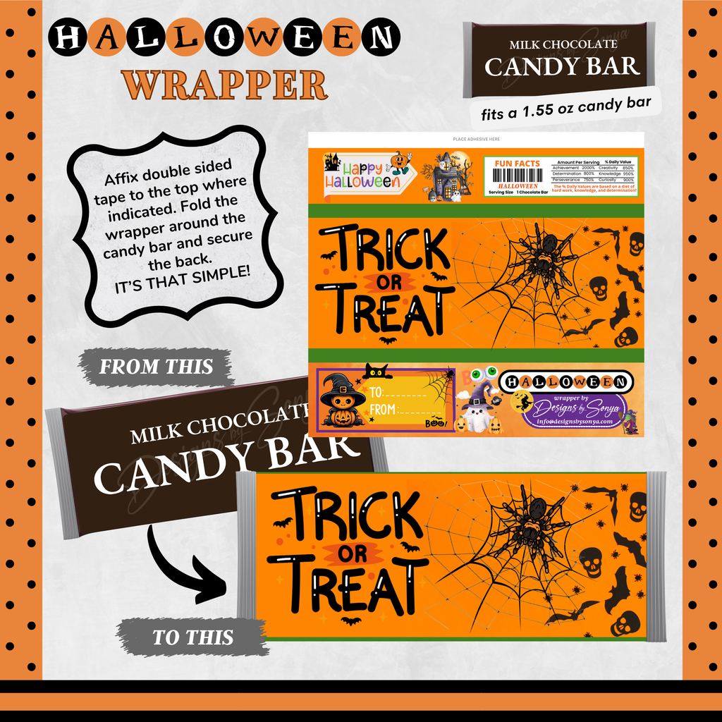 Custom Halloween Digital Candy Bar Wrapper | Printable Candy Bar Covers | Instant Download for Trick-or-Treat Party Favors | Fits 1.55 oz Hershey's Chocolate Bar