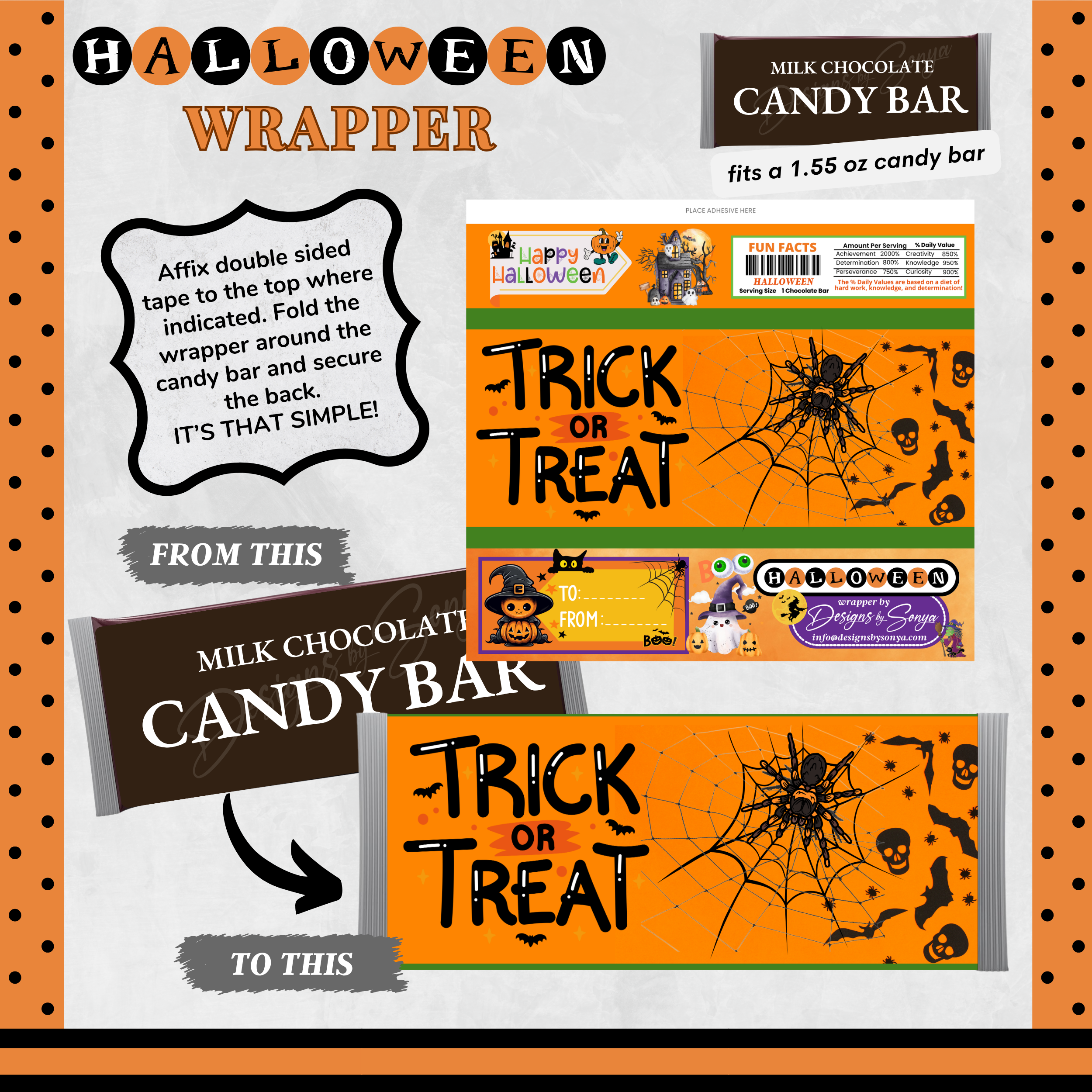 Custom Halloween Digital Candy Bar Wrapper | Printable Candy Bar Covers | Instant Download for Trick-or-Treat Party Favors | Fits 1.55 oz Hershey's Chocolate Bar