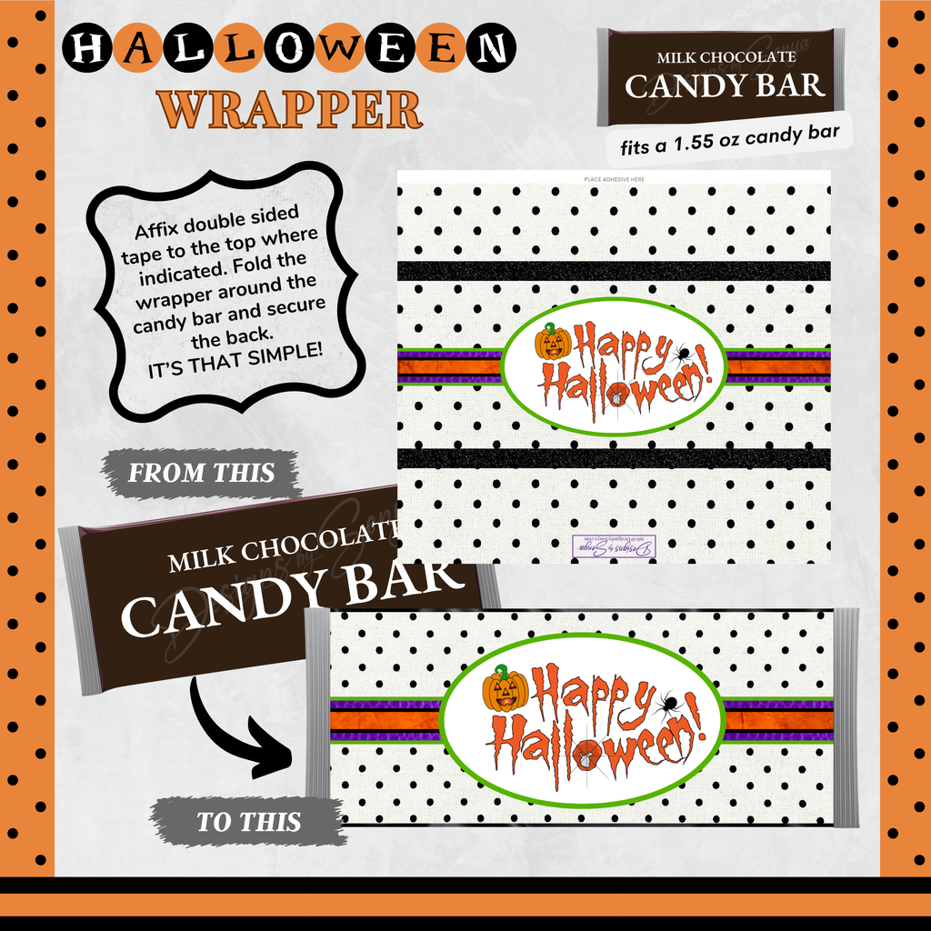 Custom Halloween Digital Candy Bar Wrapper | Printable Candy Bar Covers | Instant Download for Trick-or-Treat Party Favors | Fits 1.55 oz Hershey's Chocolate Bar