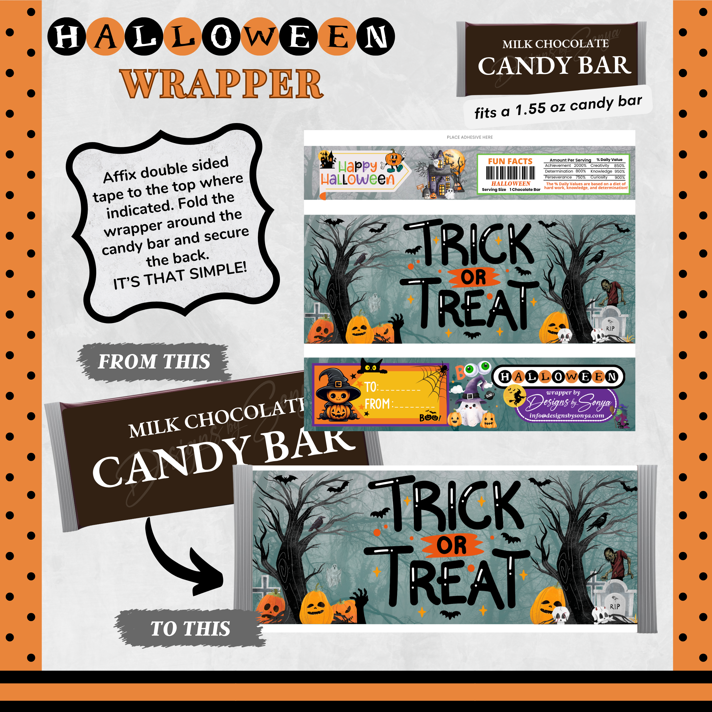 Custom Halloween Digital Candy Bar Wrapper | Printable Candy Bar Covers | Instant Download for Trick-or-Treat Party Favors | Fits 1.55 oz Hershey's Chocolate Bar