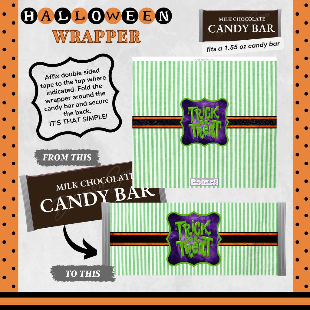 Custom Halloween Digital Candy Bar Wrapper | Printable Candy Bar Covers | Instant Download for Trick-or-Treat Party Favors | Fits 1.55 oz Hershey's Chocolate Bar