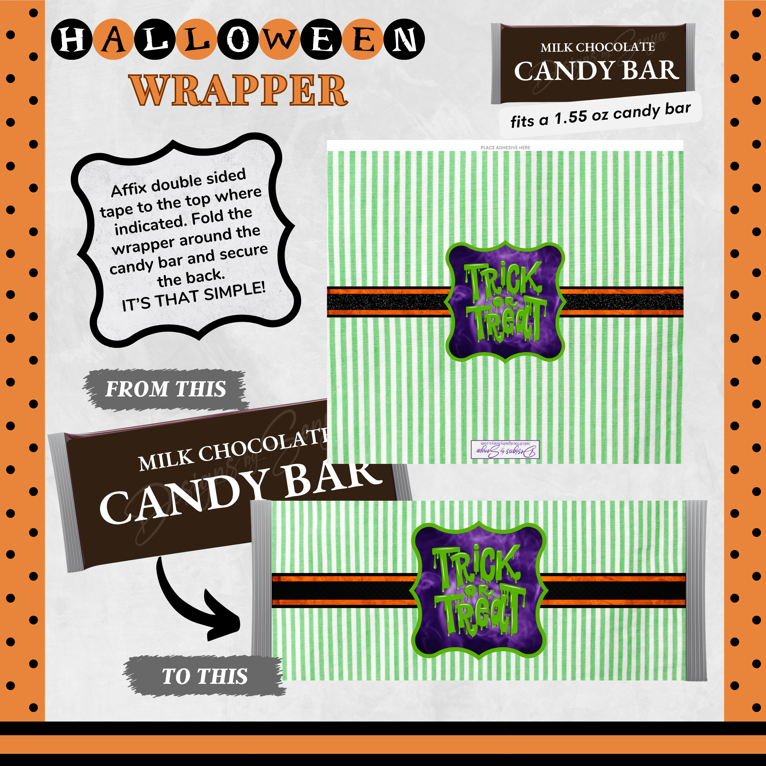 Custom Halloween Digital Candy Bar Wrapper | Printable Candy Bar Covers | Instant Download for Trick-or-Treat Party Favors | Fits 1.55 oz Hershey's Chocolate Bar