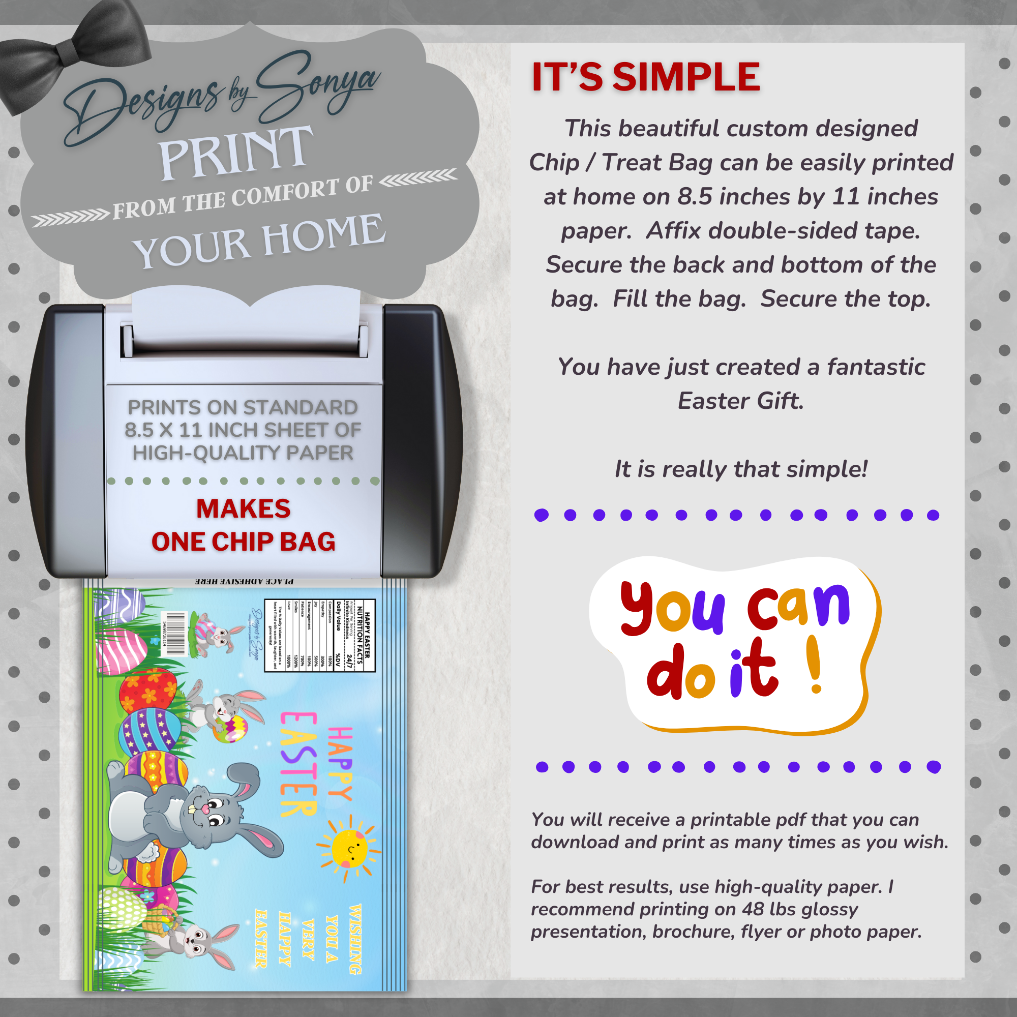 Custom Designed Easter Bunny Chip or Treat Bag | Classroom Party Favor | Simple | Unique | Teacher Gift | Instant Download | Print at Home