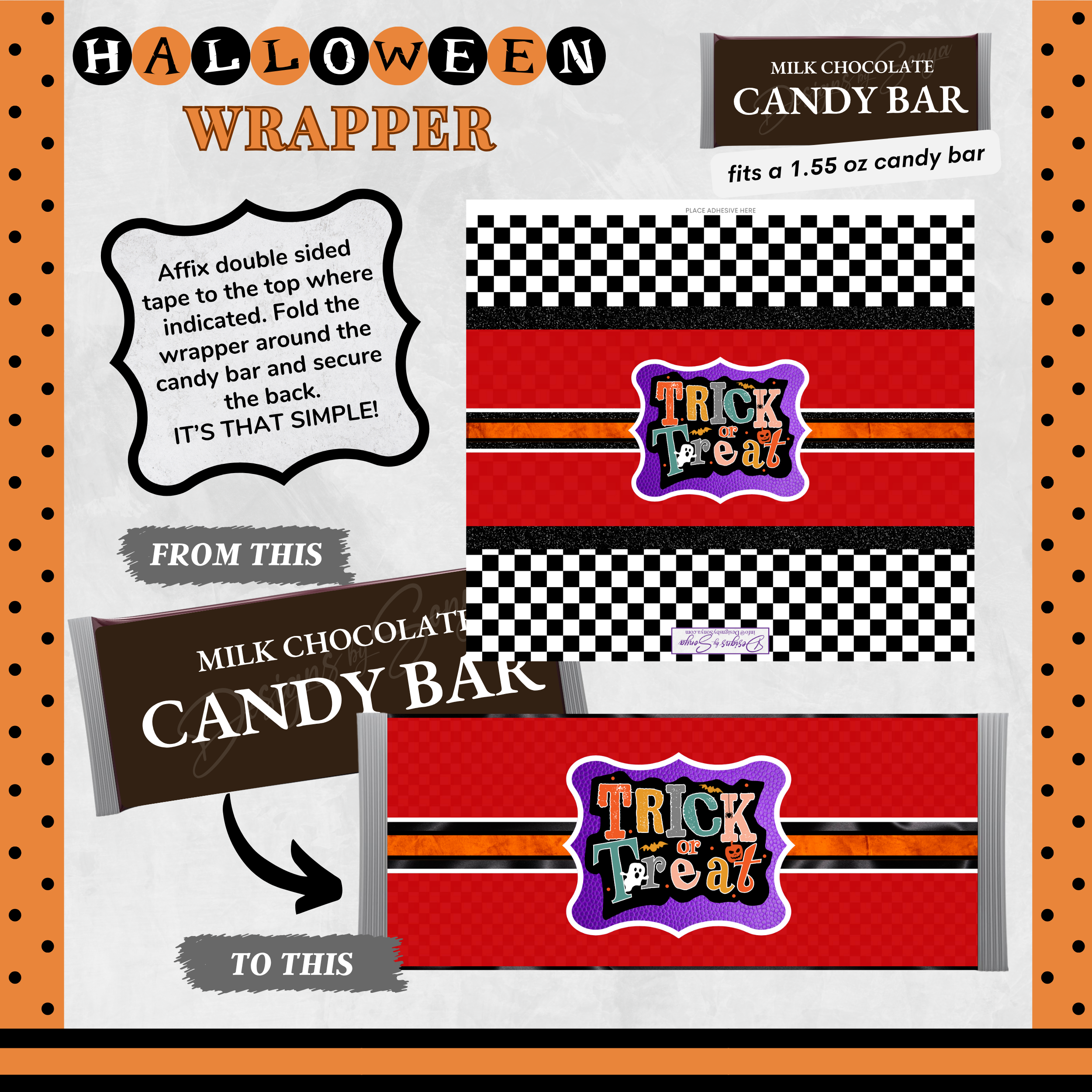 Custom Halloween Digital Candy Bar Wrapper | Printable Candy Bar Covers | Instant Download for Trick-or-Treat Party Favors | Fits 1.55 oz Hershey's Chocolate Bar
