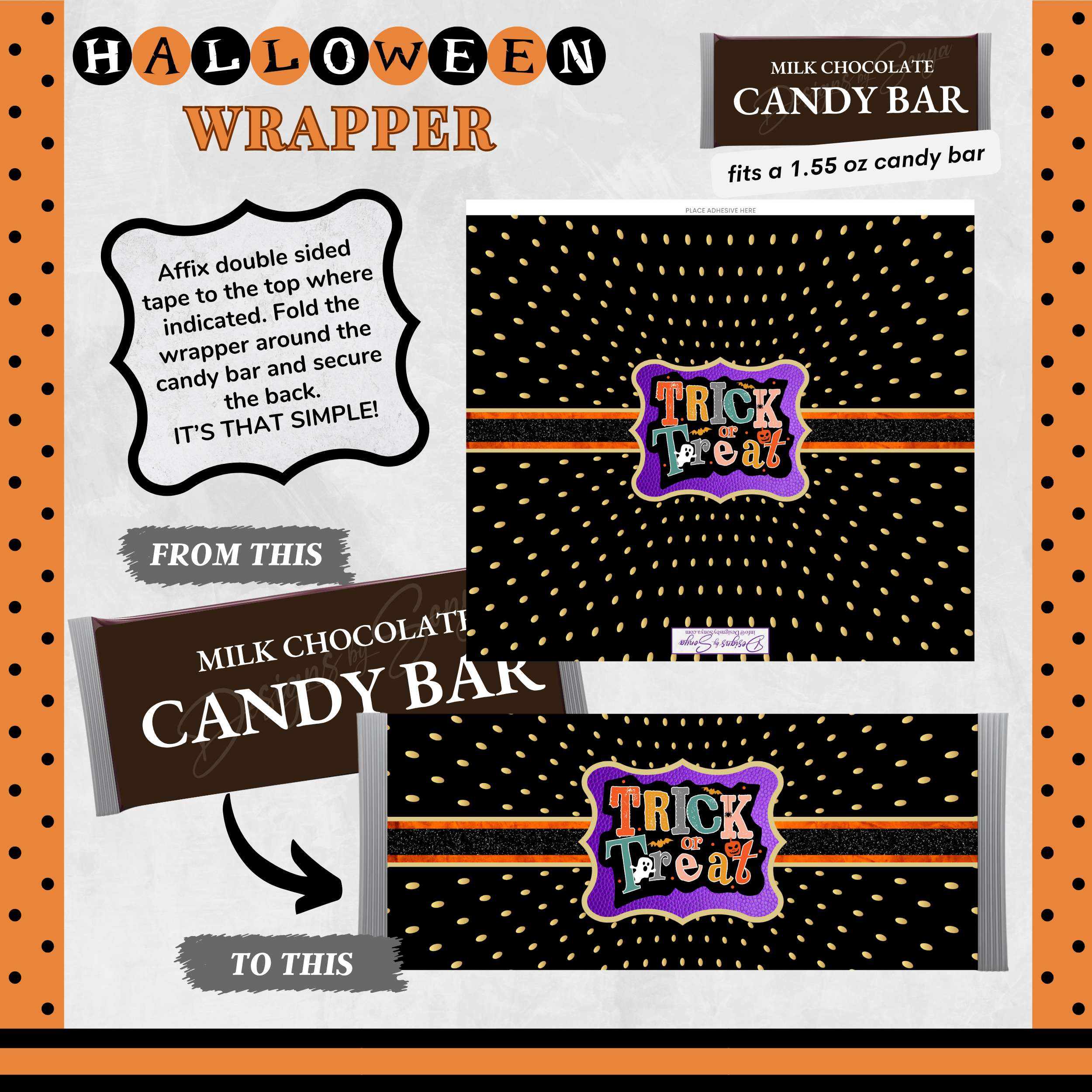 Custom Halloween Digital Candy Bar Wrapper | Printable Candy Bar Covers | Instant Download for Trick-or-Treat Party Favors | Fits 1.55 oz Hershey's Chocolate Bar