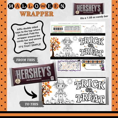 Classroom Activity for Teachers | Halloween Digital Coloring Hershey Bar Wrapper | Instant Download Printable for Trick-or-Treat Party Favors